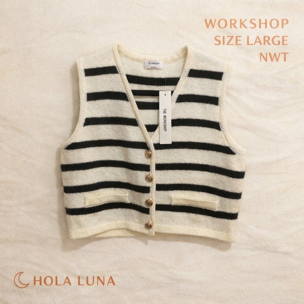 Workshop Republic Clothing Black and Cream Striped Knit Vest